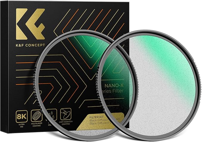 K&F CONCEPT 72mm Black Diffusion 1/4 & 1/8 Lens Filter Kit (2 Pcs), Mist Cinematic Effect Filter for Vlog/Video/Portrait Image with 28 Multi-Layer Coated