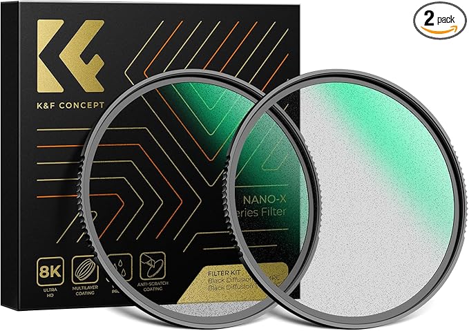K&F CONCEPT 49mm Black Diffusion 1/4 & 1/8 Lens Filter Kit (2 Pcs), Mist Cinematic Effect Filter for Vlog/Video/Portrait Image with 28 Multi-Layer Coated