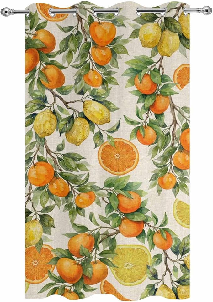 Lemons Yellow Orange Summer Plant Linen Outdoor Curtains for Patio Waterproof Outside Curtains with Grommet Top Weatherproof Curtain for Cabana Pergola Gazebo, 1 Panel, 54" W x 108" L