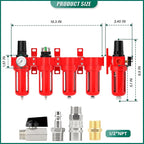 Industrial Grade 4-Stage Aluminum Air Drying System, 1/2 Inch NPT, 0-150 PSI, Double Desiccant Dryer, air Regulator, Particulate Filter and Coalescing Filter (Manual Drainage)