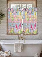 Colorful Easter Kitchen Curtains 54 Inches length, Spring Watercolor Bunny Egg Flower Wood Grain Window Treatment Curtain Drapes, Thermal Insulated Drapes for Basement Hotel RV, 42"x54", 2 Panels