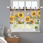 Farmhouse Sunflowers Kitchen Curtains 36 Inch Length, Small Window Curtains Tab Top, Rustic Barn Doors Flowers Butterfly Wooden Light Filtering Short Window Treatments Tier Drapes 27.5"x36" 2 Panel