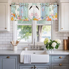 Easter Curtain Valances for Windows, Kitchen Valance Window Treatment, Spring Watercolor Bunny Eggs Wood Grain Teal Blue Light Filtering Block Curtains for Bathroom/Bedroom/Living Room 60'' x 18''