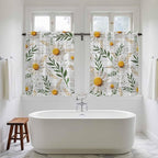 Spring Daisy Kitchen Curtains, Farmhouse Country Flower Leaf Plant Wood Grain Light Filtering Window Curtain Panels, 2Pcs Rod Pocket Window Treatments Set for Study Room Bathroom Bedroom 52x54 Inches