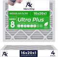 MervKing 16x20x1 Air Filter Actual Size: 15.7" x 19.7" x 0.75" MERV 8 MPR 600-700 | MADE IN USA | 4-Pack | Pleated HVAC AC Furnace Replacement