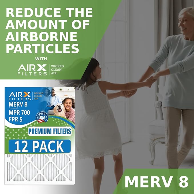 14x20x1 Air Filter MERV 8 Rating, 12 Pack of Furnace Filters Comparable to MPR 700 & FPR 5 - Made in USA by AIRX FILTERS WICKED CLEAN AIR.