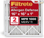 Filtrete 16x16x1 AC Furnace Air Filter, MERV 11, MPR 1000, Micro Allergen Defense, 3-Month Pleated 1-Inch Electrostatic Air Cleaning Filter, 2 Pack (Actual Size 15.81 x 15.81 x 0.81 in)