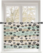 Sheer Curtains 54 Inch Length, Sage Green Beige Farmhouse Semi Sheer Curtains Light Filtering Window Treatment, Black Dog Paw Vintage Wooden Privacy Voile Drapes for Living Room Bedroom 52x54 Inch