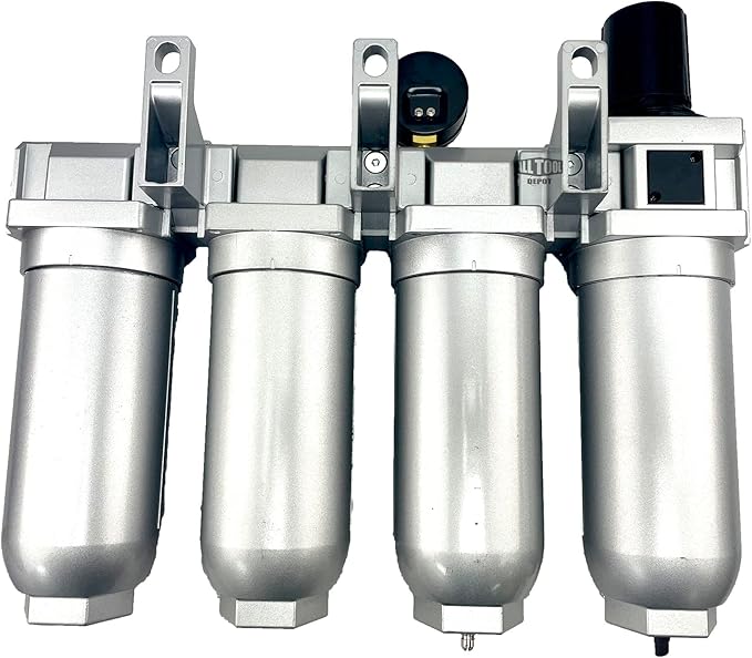 4 STAGE SUPER DUTY INDUSTRIAL GRADE ULTRA CLEAN FILTER REGULATOR COALESCING DESICCANT DRYER SYSTEM FOR COMPRESSED AIR LINES METAL BOWLS GREAT FOR PAINT SPRAY AND PLASMA CUTTER (3/4"NPT AUTO DRAIN)
