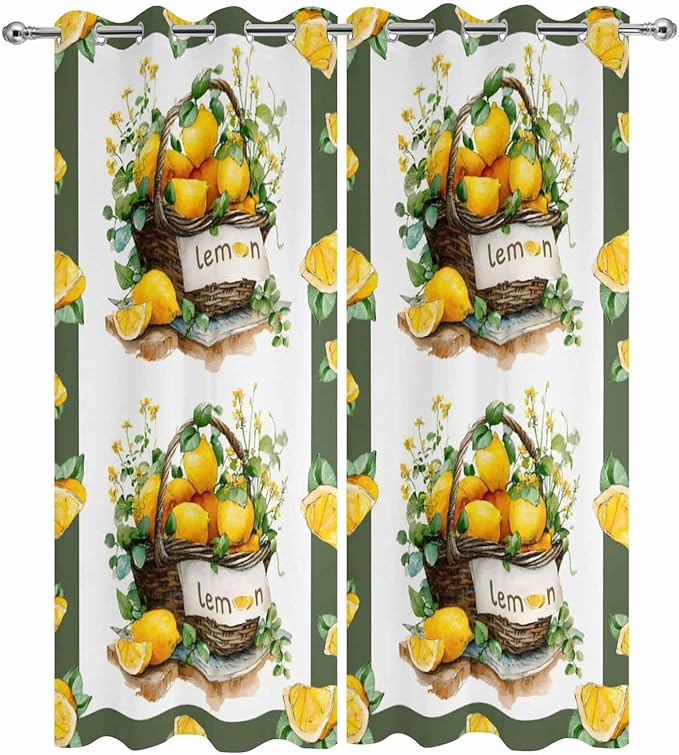 Lemon Outdoor Curtains for Patio Lemons Baskets Summer Tropical Plant Waterproof Outside Curtains with Grommet Top Weatherproof Curtain for Cabana Pergola Gazebo, 2 Pack, 54" W x 95" L