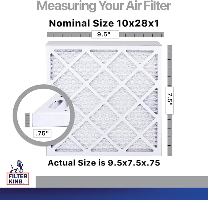 Filter King 10x28x1 Air Filter | 4-PACK | Carbon MERV 8 HVAC Pleated A/C Furnace Filters | MADE IN USA | Actual Size: 9.5 x 27.5 x .75"