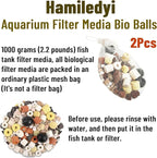 Hamiledyi Aquarium Filter Media 12 in 1 Bio Balls Ceramic Rings Fish Tank Pond Biofilter Filter Media 500 Grams with Mesh Bag