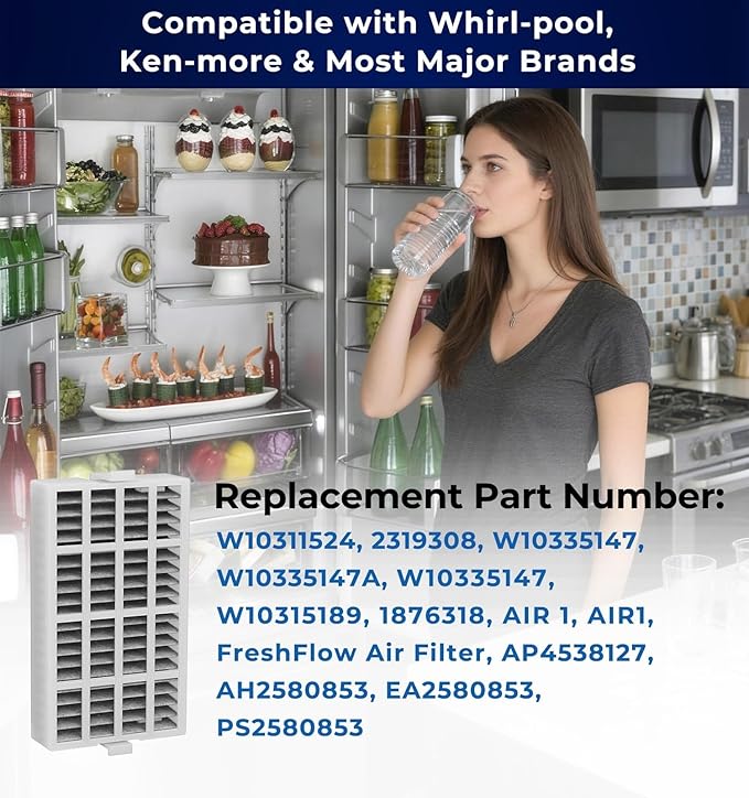 3 PACK W10311524 Refrigerator Air Filter Replacement Compatible With Whirlpool, AIR1, Maytag, Kitchenaid, and Jenn-Air, Replace for Fresh Flow Refrigerator Air Filter