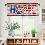 4th of July Kitchen Curtains Set 3 Piece for Windows,Rod Pocket Valance and Tier Set 36 Inch Length,Stars Striped Farmhouse American Flag Wood Grain Light Filtering Cafe Curtains for Living Room