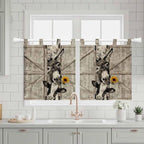 Funny Farm Animals Kitchen Curtains 24 Inch Length, Small Window Curtains Tab Top, Vintage Barn Brown Sunflowers Light Filtering Short Window Treatments Tier Drapes 27.5"x24" 2 Panel