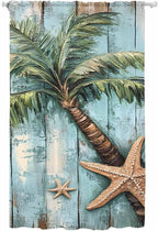 Sheer Curtains 96 Inches Long, Coastal Blue Green Tree Semi Sheer Curtains Light Filtering Window Treatment, Beach Tropical Vintage Wood Grain Privacy Voile Drapes for Living Room Bedroom 52x96 Inch