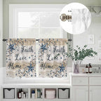 Vintage Country Kitchen Curtains Set 3 Piece for Windows,Rod Pocket Valance and Tier Set 36 Inch Length,Blue Rustic Texas Star Vines Wooden Grain Light Filtering Cafe Curtains for Living Room