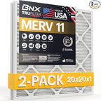 BNX 20x20x1 MERV 11 Air Filter 2 Pack - MADE IN USA - Electrostatic Pleated Air Conditioner HVAC AC Furnace Filters - Removes Dust, Mold, Pollen, Lint, Pet Dander, Smoke, Smog