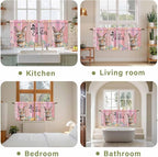 Easter Tier Curtains, Spring Rabbit Eggs Flowers Flags Leaves Wood Grain Light Filtering Kitchen Curtains, 2Pcs Rod Pocket Half Window Treatments Panels for Sink Cafe Cabinet Camper 27.5x24 Inches