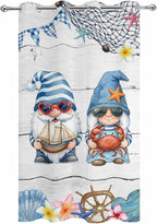Ocean Gnome Outdoor Curtains for Patio Summer Marine Plumeria Shell Wooden Waterproof Outside Curtains with Grommet Top Weatherproof Curtain for Cabana Pergola Gazebo, 1 Panel, 54" W x 95" L