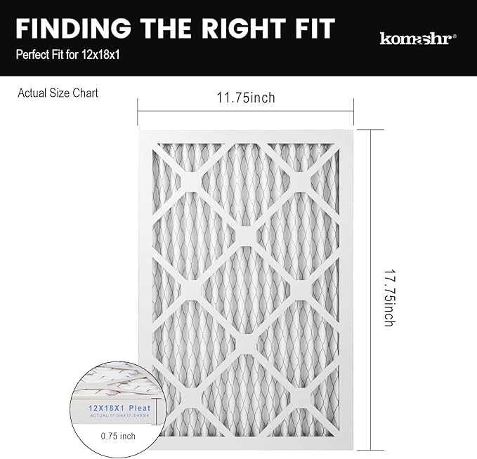 12x18x1 Air Filter MERV 8 (4-Pack), HVAC/Furnace AC Filter Replacement, Dust Defense–Comparable with MPR 600 & FPR 5 (Actual 11.75x17.75x0.75)