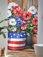 Sheer Curtains 84 Inches Long, Red Blue Flower Semi Sheer Curtains Light Filtering Window Treatment, Retro Independence Day Flag Wood Grain Privacy Voile Drapes for Living Room Bedroom 52x84 Inch