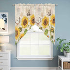 Yellow Sunflowers Swag Valances for Windows, Country Farm Butterfly Flower Light Beige Rod Pocket Kitchen Curtains Valance, Small Window Curtains Swag for Cafe Living Room, 2 Panels, 28x36 inch