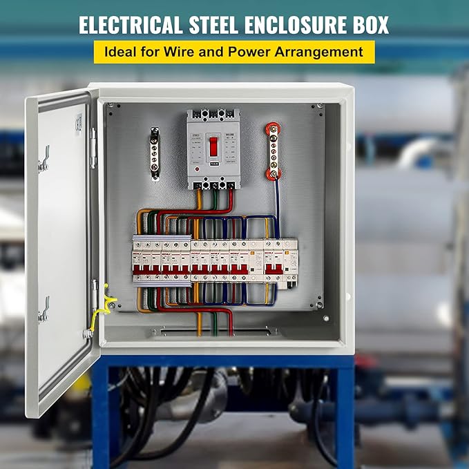 VEVOR NEMA Steel Enclosure, 24 x 24 x 8'' NEMA 4X Steel Electrical Box, IP66 Waterproof & Dustproof, Outdoor/Indoor Electrical Junction Box, with Mounting Plate
