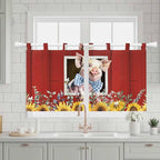 Pig Sunflowers Kitchen Curtains 36 Inch Length, Small Window Curtains Tab Top, Eucalyptus Leaves Floral Bees Red Barn Light Filtering Short Window Treatments Tier Drapes 27.5"x36" 2 Panel
