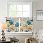 Watercolor Flowers Kitchen Curtains 36 Inch Length, Small Window Curtains Tab Top, Vintage Tulips Floral Barn Doors Wood Grain Light Filtering Short Window Treatments Tier Drapes 27.5"x36" 2 Panel