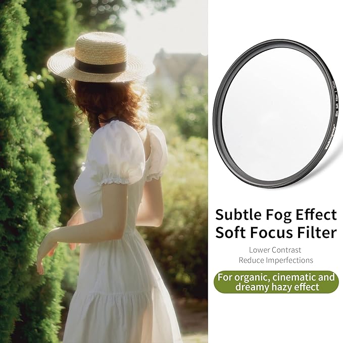 Walking Way 95MM White Mist Diffusion Filter - Subtler Soft Focus Circular Lens Filter - Dreamy Fog Effect Softening Camera Diffuser for Digital DSLR Camera (Light-Soft 1, 95MM)