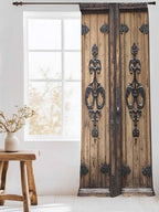 Sheer Curtains 84 Inches Long, Barn Door Semi Sheer Curtains Light Filtering Window Treatment, Farmhouse Wooden Grain Rustic Tribal Pattern Privacy Voile Drapes for Living Room Bedroom 52x84 Inch