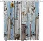 Blue Grey Wooden Living Room Curtains 96 Inch Length, Window Curtains Tab Top, Farmhouse Barn Sunflowers Retro Light Filtering Window Treatments Drapes 52"x96" 2 Panel
