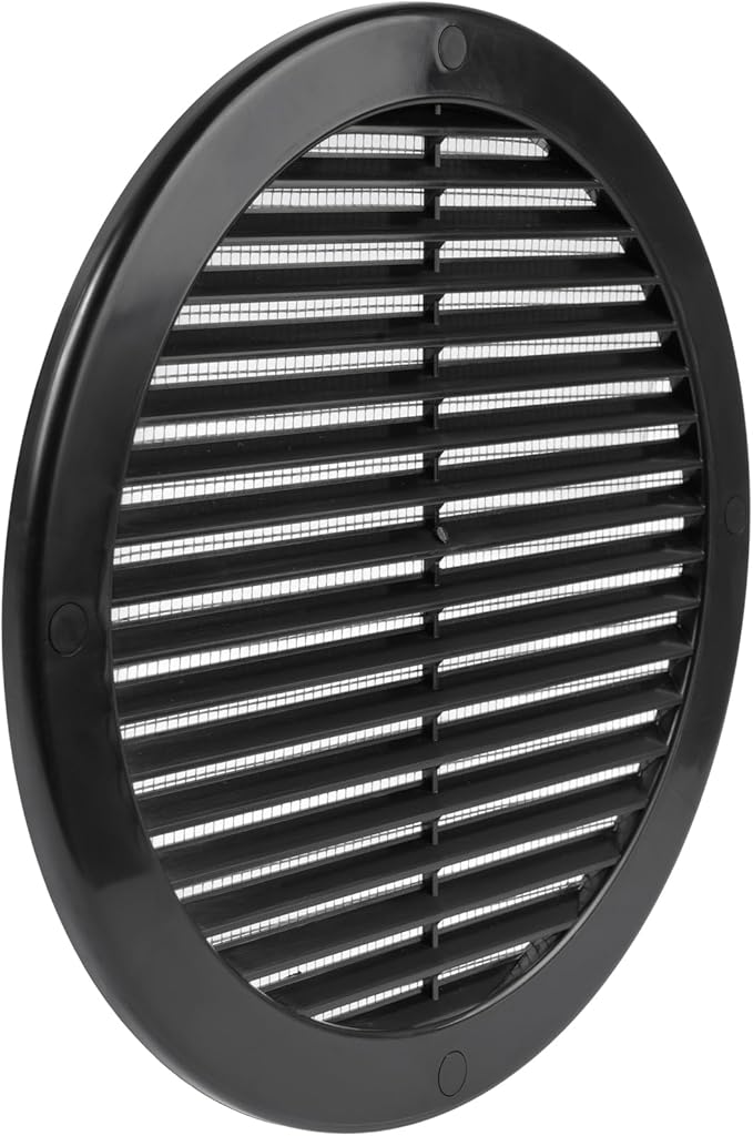 Vent Systems 8" Inch (Opening Dimensions) Black Soffit Vent Cover - Plastic Return Air Vent Cover - Round Ventilation Grille with Mesh Screen - HVAC Register Louver for Bathroom, Home, Kitchen