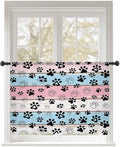 Sheer Curtains 45 Inch Length, Pink Blue Paw Print Semi Sheer Curtains Light Filtering Window Treatment, Vintage Farmhouse Wooden Grain Privacy Voile Drapes for Living Room Bedroom 52x45 Inch