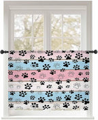 Sheer Curtains 54 Inch Length, Pink Blue Paw Print Semi Sheer Curtains Light Filtering Window Treatment, Vintage Farmhouse Wooden Grain Privacy Voile Drapes for Living Room Bedroom 52x54 Inch