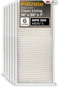 Filtrete 14x30x1 Air Filter, MPR 300, MERV 5, Clean Living Basic Dust 3-Month Pleated 1-Inch Air Filters, 6 Filters (Pack of 1)