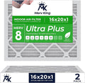 MervKing 16x20x1 Air Filter Actual Size: 15.7" x 19.7" x 0.75" MERV 8 MPR 600-700 | MADE IN USA | 2-Pack | Pleated HVAC AC Furnace Replacement