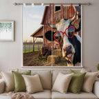 Farm Cows Bathroom Curtains 63 Inch Length, Window Curtains Tab Top, Farmhouse Barn Funny Animals Butterfly Light Filtering Window Treatments Drapes 52"x63" 2 Panel