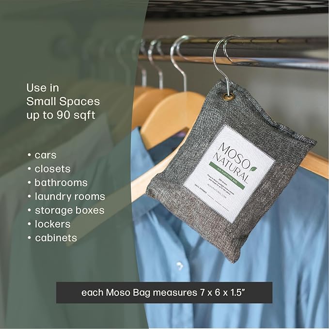 Moso Natural Air Purifying Bag 200g (3 Pack) HGTV Editor's Pick | Premium Bamboo Charcoal Odor Absorber for Home & Car | Closet Odor Eliminator & Car Air Freshener | Long Lasting Charcoal Bags
