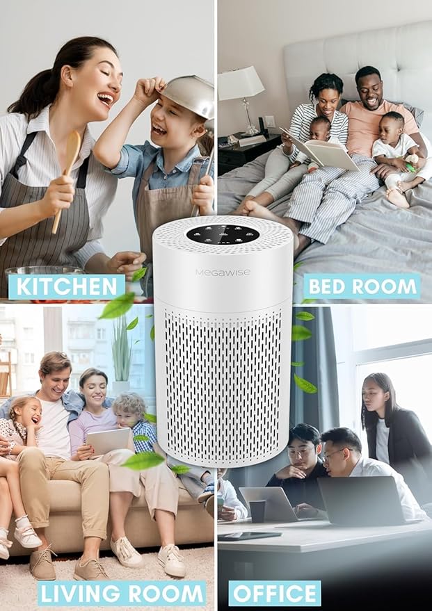 MEGAWISE Air Purifier for Home and Pets Hair, Smokers in Bedroom, Large Room, Smart Air Quality Sensor, Filters VOCs, Odors, Dust, Ozone Free