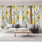 Yellow Daisy Kitchen Curtains, Farmhouse Country Flower Leaf Plant Wood Grain Light Filtering Window Curtain Panels, 2Pcs Rod Pocket Window Treatments Set for Living Room Bathroom Bedroom 52x72 Inches