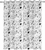 Cartoon Space Outdoor Curtains for Patio Rockets Astronauts Planets Black Waterproof Outside Curtains with Grommet Top Weatherproof Curtain for Cabana Pergola Gazebo, 2 Pack, 54" W x 84" L