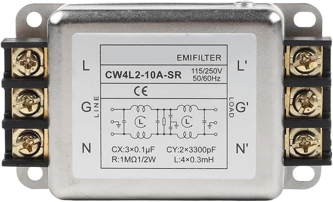 Single-Phase Two-Stage Power Supply Filter for Industrial Equipment — Conducted Noise Suppressor, Compact Chassis Mount, Alloy Housing, 250V, 3A/6A/10A/20A(10A)