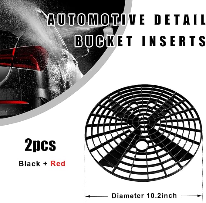 2 PCS Car Wash Bucket Insert, Dirt Guard Bucket Insert Helps Remove Dirt Debris Washing Kit, Detail Grit Trap Filter Cleaning Tool Fits 3-5 Gallon Bucket, Car Accessories （Black+Red）