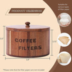 Acacia Wood Coffee Filter Holder and Storage - Round Container for Coffee Bar Organizer, Rustic Dispenser Basket