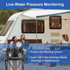 6-Layer RV Water Filter with Stand and 0.5 Micron Filtration, 3/4" GHT Metal Threads Garden Hose Water Filter, Reduces Sediments, Chlorine, VOCs, Heavy Metals, Bad Taste, Odor, and More