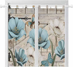 Teal Blue Tulips Bathroom Curtains 63 Inch Length, Window Curtains Tab Top, Spring Floral Barn Doors Vintage Wood Beige Light Filtering Window Treatments Drapes 52"x63" 2 Panel