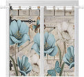 Teal Blue Tulips Living Room Curtains 84 Inch Length, Window Curtains Tab Top, Spring Floral Barn Doors Vintage Wood Beige Light Filtering Window Treatments Drapes 42"x84" 2 Panel