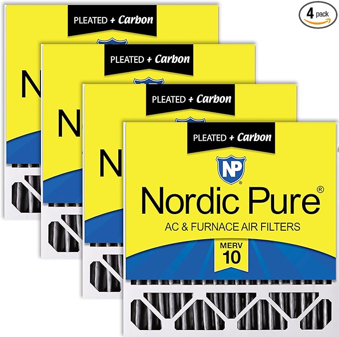 Nordic Pure 20x20x5 (Actual Size: 19 5/8 x 19 7/8 x 4 3/8) Honeywell Replacement Furnace Filters MERV 10 Plus Carbon 4 Pack